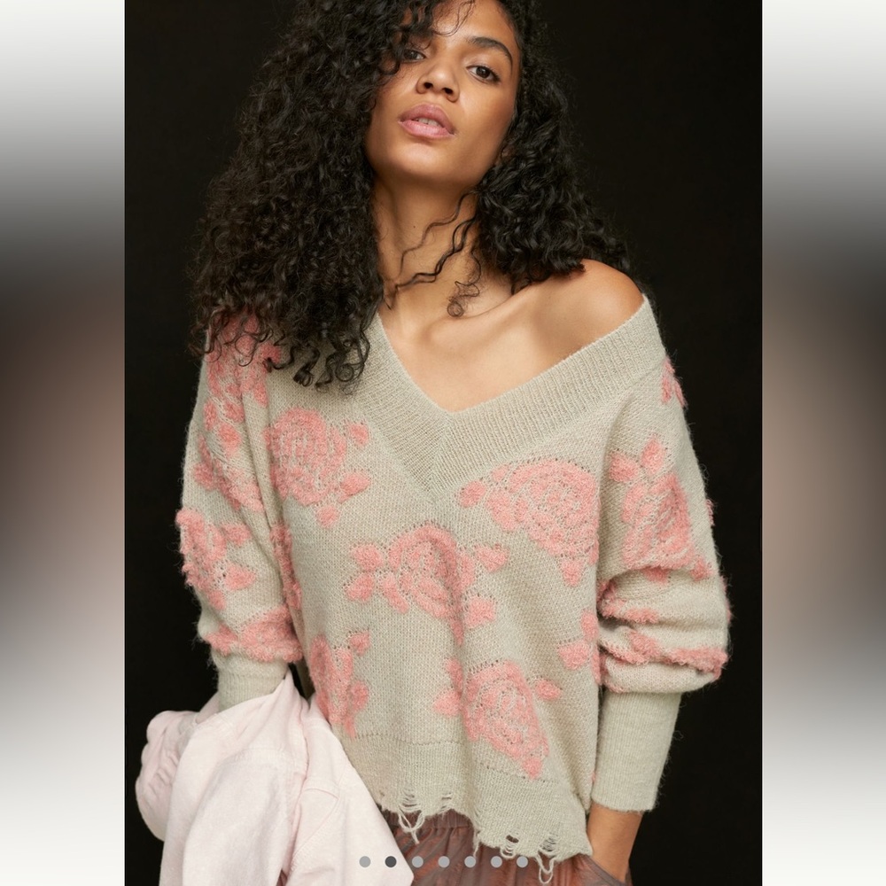 Anthropologie Distressed Floral Lucila Sweater